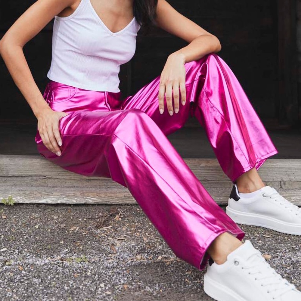 BLANKNYC X Free People Women 25 Pink First Blush Vegan Leather Franklin Pant NWT - Picture 2 of 15